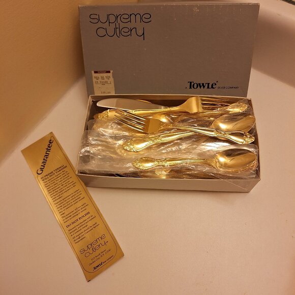 Towle Other - Vintage Towle Supreme Stainless GOLD Electroplate ROMA Design Flatware / 49 Pcs